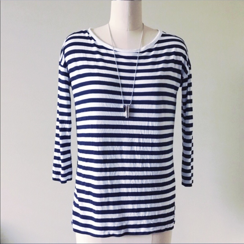 Striped Sailor Tee - 3/4 sleeve - navy & white